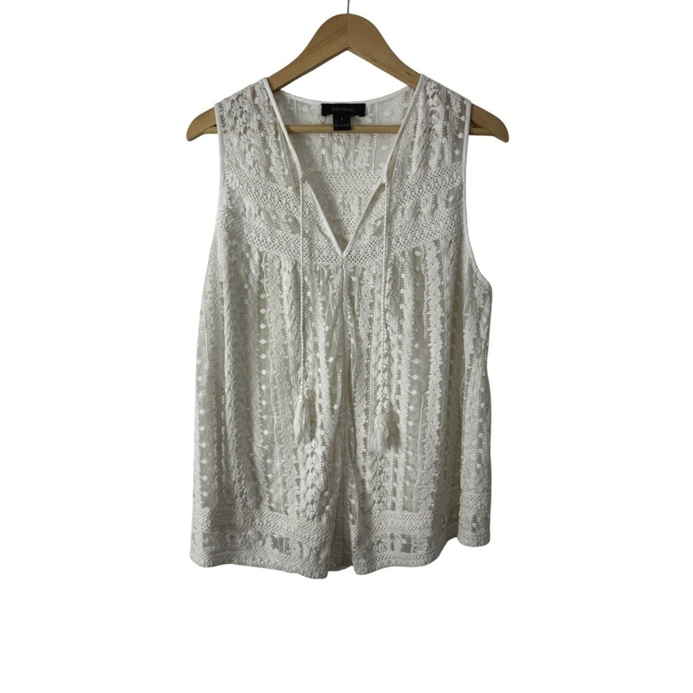 Karen Kane Crochet Lace Tunic Top White Ivory Women's Large Boho Fairy Coquette